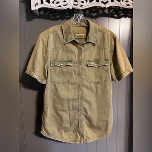 We The Free The Short Of It Denim Top green acid wash with distressing